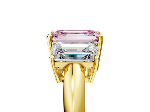 Yellow gold Three-Stone Fancy Pink Emerald Cut Cut Diamond Engagement Ring with Prong Setting on a White Gold Band_5