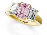Yellow gold Three-Stone Fancy Pink Emerald Cut Cut Diamond Ring with Channel Set Band and Four-Prong Setting_1