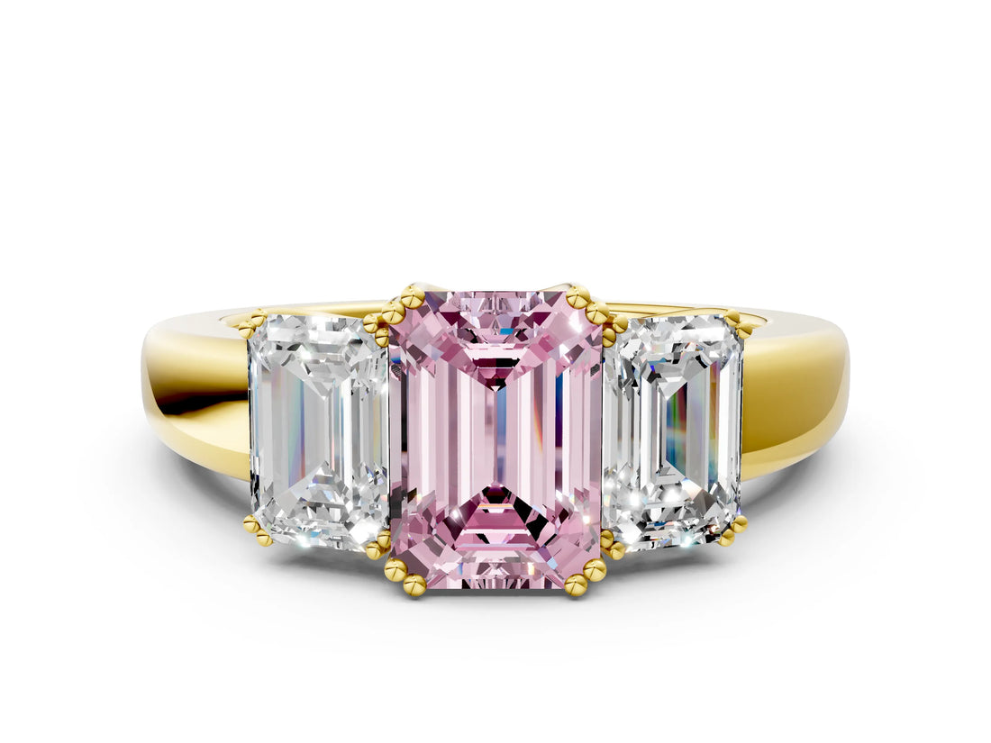 Yellow gold Three-Stone Fancy Pink Emerald Cut Cut Diamond Ring with Channel Set Band and Four-Prong Setting_24