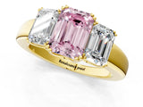 Yellow gold Three-Stone Fancy Pink Emerald Cut Cut Diamond Ring with Channel Set Band and Four-Prong Setting_25