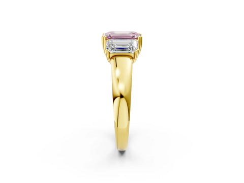 Yellow gold Three-Stone Fancy Pink Emerald Cut Cut Diamond Ring with Channel Set Band and Four-Prong Setting_2