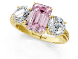 Yellow gold Three-Stone Fancy Pink Emerald Cut Cut Diamond Ring with Channel-Set Band and Prong Setting_1
