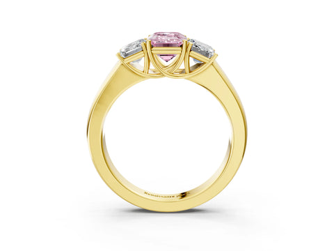 Yellow gold Three-Stone Fancy Pink Emerald Cut Cut Diamond Ring with Prong Setting and Classic Band_3