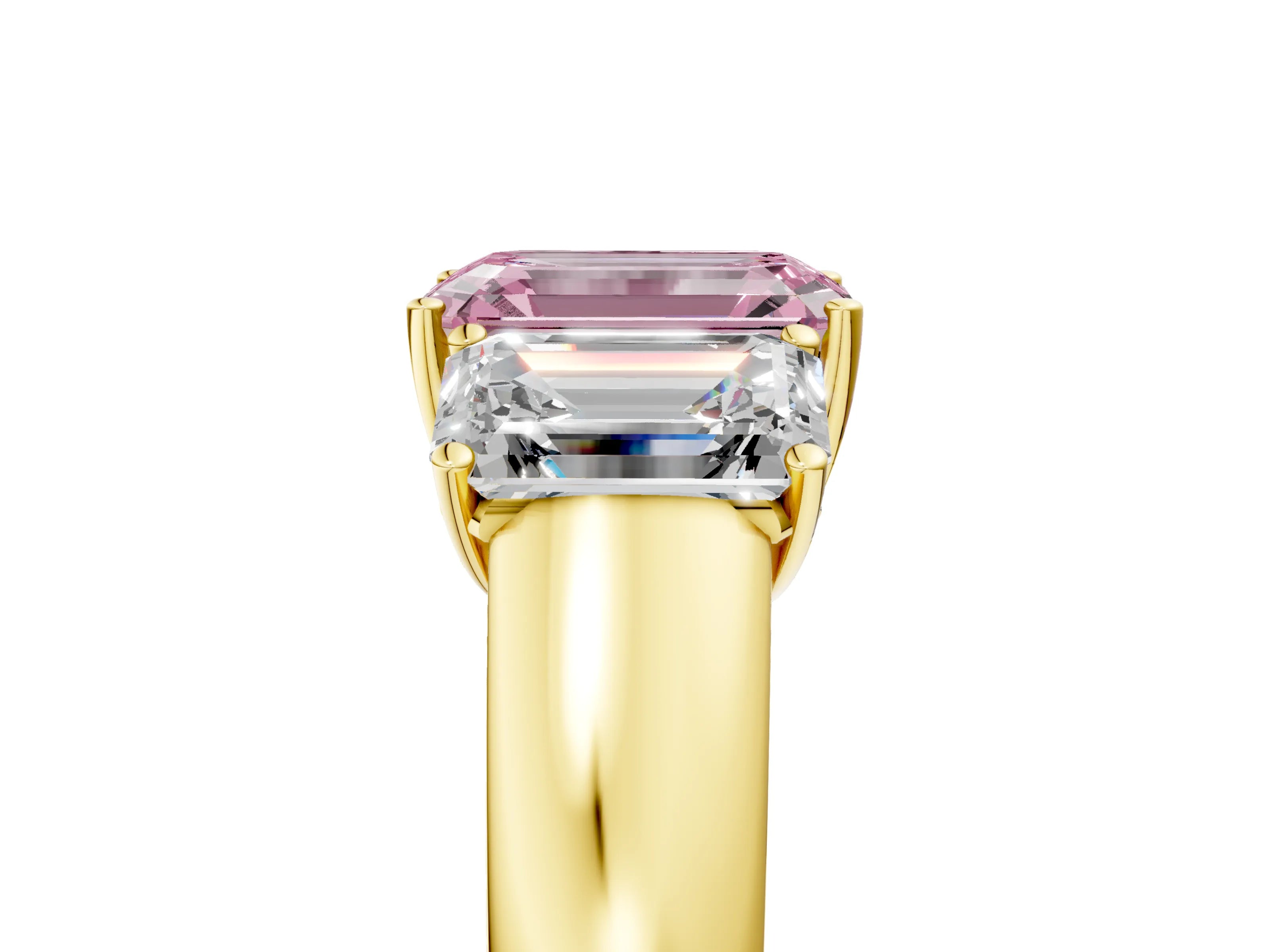 Yellow gold Three-Stone Fancy Pink Emerald Cut Cut Diamond Ring with Prong Setting and Classic Band_5