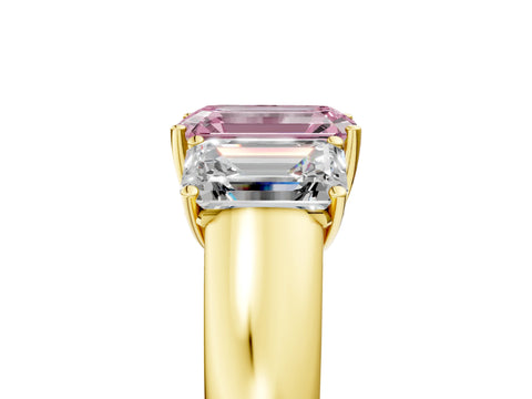 Yellow gold Three-Stone Fancy Pink Emerald Cut Cut Diamond Ring with Prong Setting and Classic Band_5