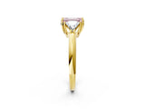 Yellow gold Three-Stone Fancy Pink Emerald Cut Cut Diamond Ring with Trillion Side Stones and Four-Prong Setting_5