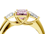 Yellow gold Three-Stone Fancy Pink Emerald Cut Cut Diamond Ring with Trillion Side Stones and Four-Prong Setting_7