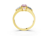 Yellow gold Three-Stone Fancy Pink Emerald Cut Cut Diamond Ring with Trillion Side Stones on a Split Shank Band_3