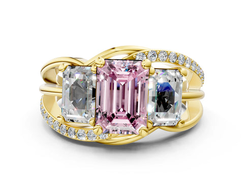 Yellow gold Three-Stone Fancy Pink Emerald Cut Cut Diamond Split Shank Prong Set Ring_12