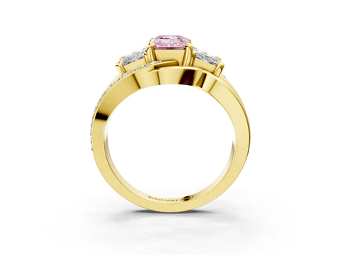 Yellow gold Three-Stone Fancy Pink Emerald Cut Cut Diamond Split Shank Prong Set Ring_15