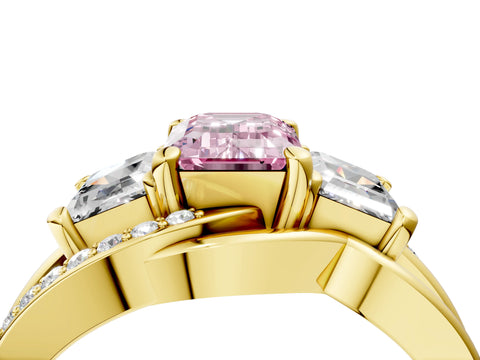 Yellow gold Three-Stone Fancy Pink Emerald Cut Cut Diamond Split Shank Prong Set Ring_16