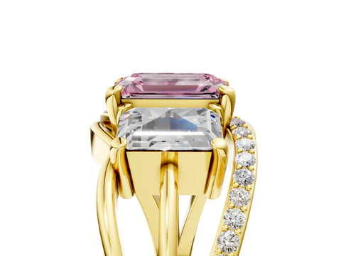 Yellow gold Three-Stone Fancy Pink Emerald Cut Cut Diamond Split Shank Prong Set Ring_17