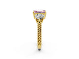 Yellow gold Three-Stone Fancy Pink Emerald Cut Cut Milgrain Band Prong Setting Ring_2