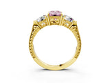 Yellow gold Three-Stone Fancy Pink Emerald Cut Cut Milgrain Band Prong Setting Ring_3