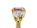 Yellow gold Three-Stone Fancy Pink Emerald Cut Cut Milgrain Band Prong Setting Ring_5