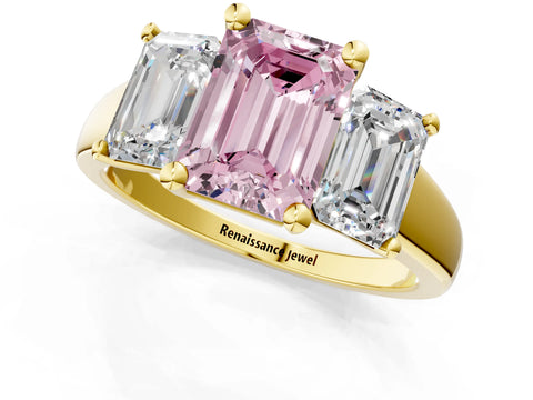 Yellow gold Three-Stone Fancy Pink Emerald Cut Cut Solitaire Ring with Classic Prong Setting_1