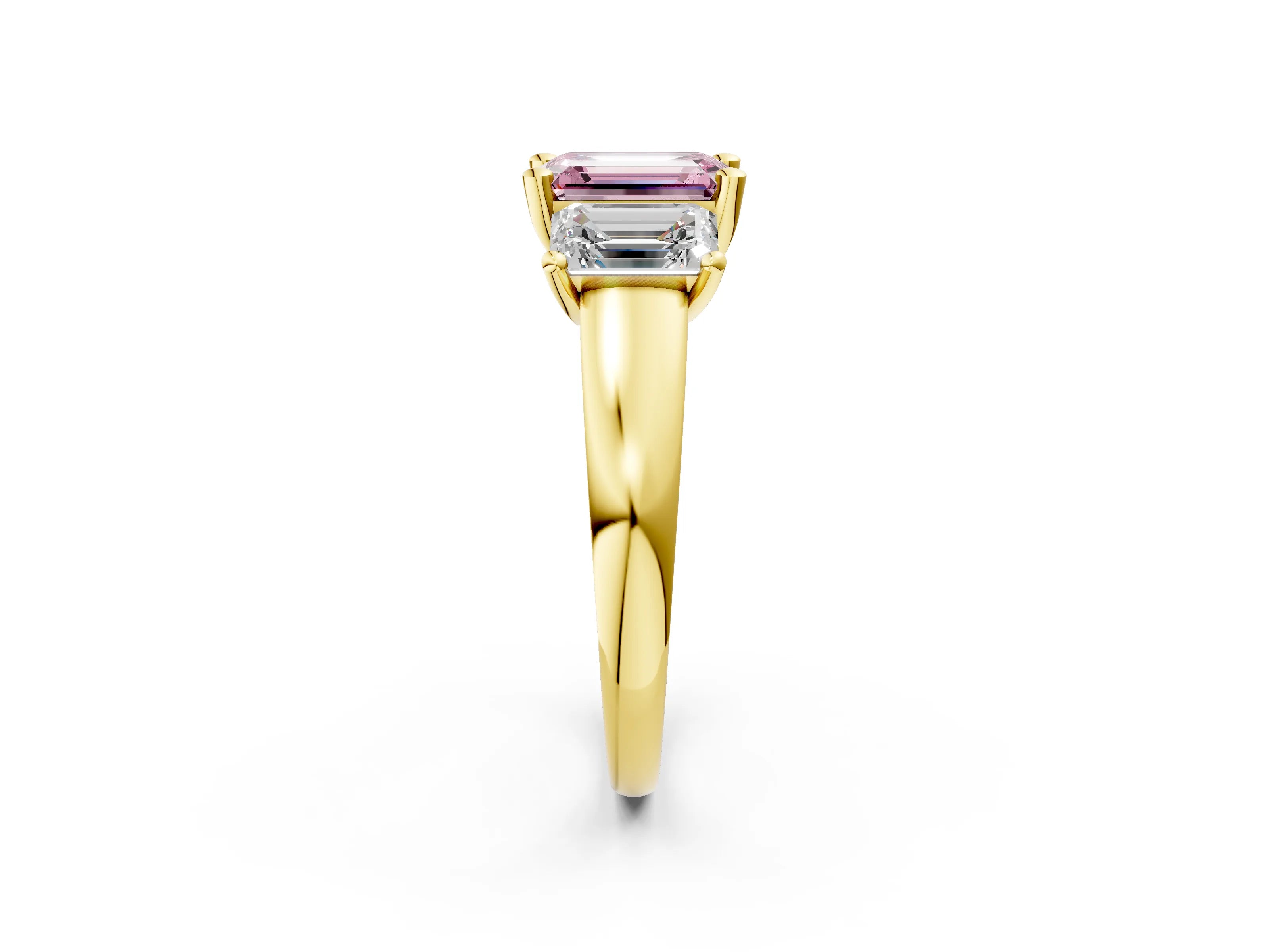 Yellow gold Three-Stone Fancy Pink Emerald Cut Cut Solitaire Ring with Classic Prong Setting_2