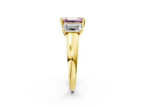 Yellow gold Three-Stone Fancy Pink Emerald Cut Cut Solitaire Ring with Classic Prong Setting_2