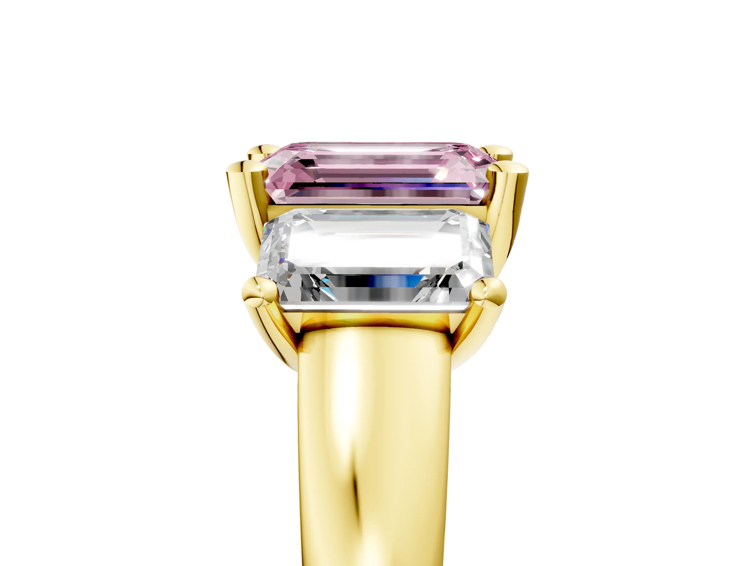 Yellow gold Three-Stone Fancy Pink Emerald Cut Cut Solitaire Ring with Classic Prong Setting_5