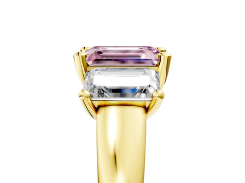 Yellow gold Three-Stone Fancy Pink Emerald Cut Cut Solitaire Ring with Classic Prong Setting_5