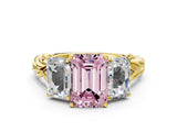 Yellow gold Three-Stone Fancy Pink Emerald Cut Diamond Braided Band Ring with Four-Prong Setting_117