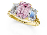 Yellow gold Three-Stone Fancy Pink Emerald Cut Diamond Braided Band Ring with Four-Prong Setting_118
