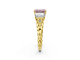 Yellow gold Three-Stone Fancy Pink Emerald Cut Diamond Braided Band Ring with Four-Prong Setting_119