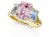 Yellow gold Three-Stone Fancy Pink Emerald Cut Diamond Braided Band Ring with Four-Prong Setting_120