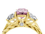 Yellow gold Three-Stone Fancy Pink Emerald Cut Diamond Braided Band Ring with Four-Prong Setting_121