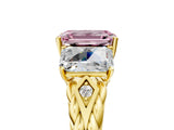 Yellow gold Three-Stone Fancy Pink Emerald Cut Diamond Braided Band Ring with Four-Prong Setting_122