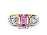 Yellow gold Three-Stone Fancy Pink Emerald Cut Diamond Channel Set Engagement Ring with Prong Setting_12