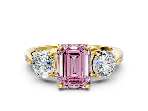 Yellow gold Three-Stone Fancy Pink Emerald Cut Diamond Channel Set Engagement Ring with Prong Setting_12