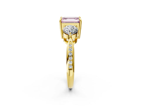 Yellow gold Three-Stone Fancy Pink Emerald Cut Diamond Channel Set Engagement Ring with Prong Setting_14