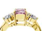 Yellow gold Three-Stone Fancy Pink Emerald Cut Diamond Channel Set Engagement Ring with Prong Setting_16