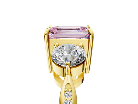 Yellow gold Three-Stone Fancy Pink Emerald Cut Diamond Channel Set Engagement Ring with Prong Setting_17