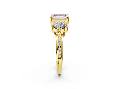 Yellow gold Three-Stone Fancy Pink Emerald Cut Diamond Channel Set Engagement Ring with Prong Setting_2