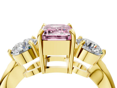 Yellow gold Three-Stone Fancy Pink Emerald Cut Diamond Channel Set Engagement Ring with Prong Setting_4