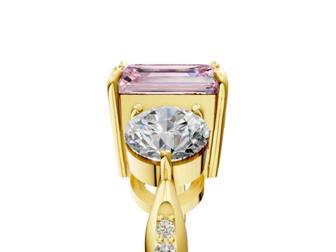 Yellow gold Three-Stone Fancy Pink Emerald Cut Diamond Channel Set Engagement Ring with Prong Setting_5