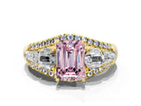 Yellow gold Three-Stone Fancy Pink Emerald Cut Diamond Engagement Ring with Pave Band and Prong Setting_12