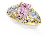 Yellow gold Three-Stone Fancy Pink Emerald Cut Diamond Engagement Ring with Pave Band and Prong Setting_13