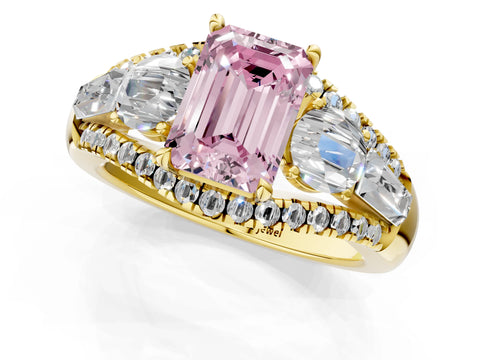 Yellow gold Three-Stone Fancy Pink Emerald Cut Diamond Engagement Ring with Pave Band and Prong Setting_13