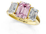 Yellow gold Three-Stone Fancy Pink Emerald Cut Diamond Engagement Ring with Prong Setting_4