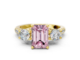 Yellow gold Three-Stone Fancy Pink Emerald  Cut Diamond Pavé Band with Four-Prong Setting_28