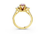 Yellow gold Three-Stone Fancy Pink Emerald  Cut Diamond Pavé Band with Four-Prong Setting_31