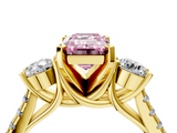 Yellow gold Three-Stone Fancy Pink Emerald  Cut Diamond Pavé Band with Four-Prong Setting_32