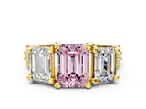 Yellow gold Three-Stone Fancy Pink Emerald  Cut Diamond Ring with Channel-Set Band and Four-Prong Setting_51