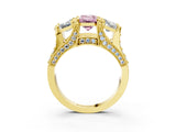 Yellow gold Three-Stone Fancy Pink Emerald  Cut Diamond Ring with Channel-Set Band and Four-Prong Setting_54