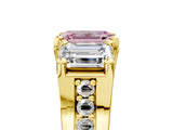 Yellow gold Three-Stone Fancy Pink Emerald  Cut Diamond Ring with Channel-Set Band and Four-Prong Setting_56