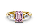 Yellow gold Three-Stone Fancy Pink Emerald Cut Diamond Ring with Pear  Side Stones in Four-Prong Setting_12