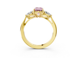 Yellow gold Three-Stone Fancy Pink Emerald  Cut Diamond Ring with Pear Side Stones in Four-Prong Setting_120